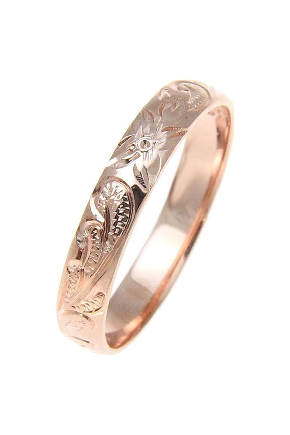 Sterling silver 925 pink rose gold plated 4mm Hawaiian scroll hand engraved ring band size 7.5