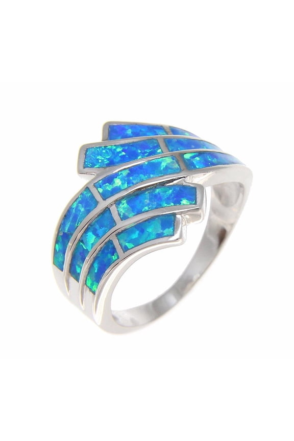 Sterling silver 925 women men blue synthetic opal ring size 5-10