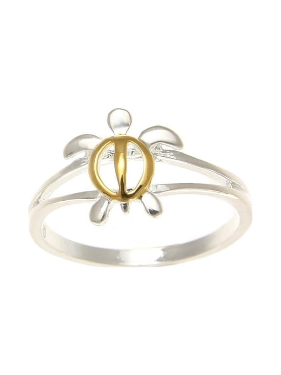 Sterling silver 925 yellow gold plated shiny Hawaiian 10mm honu turtle ring size 3-10