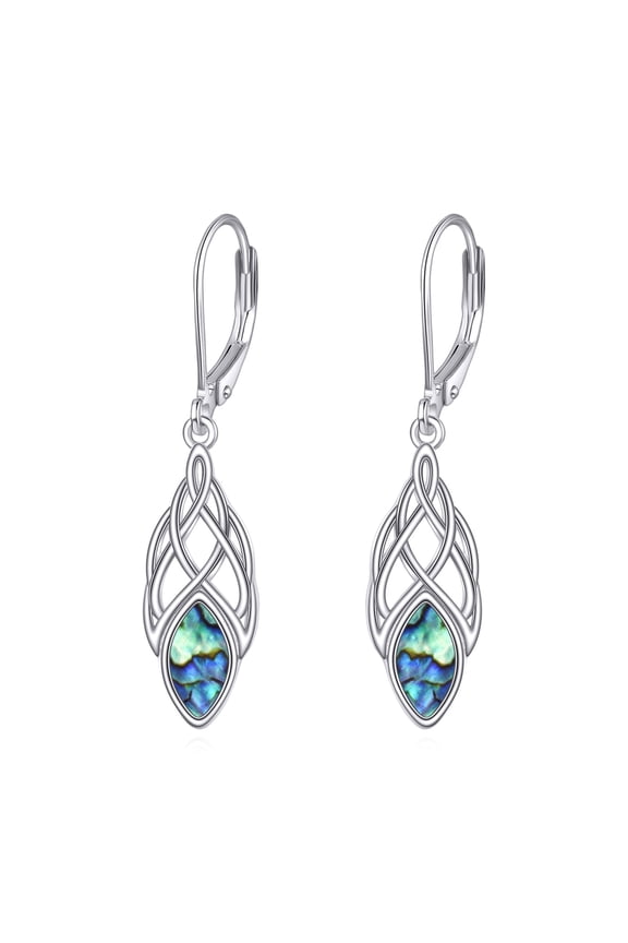 Sterling Silver Celtic Knot Pendant Earrings Create Moonstone/Turquoise/Abalone Lucky Irish Celtic Knot Lever Pendant Earrings for Women