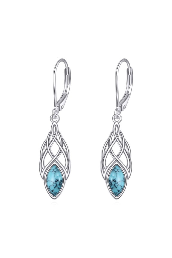 Sterling Silver Celtic Knot Pendant Earrings Create Moonstone/Turquoise/Abalone Lucky Irish Celtic Knot Lever Pendant Earrings for Women