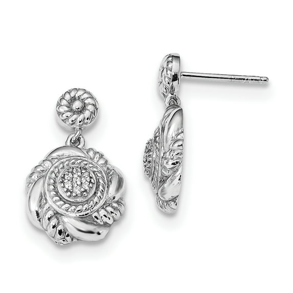 Finest Gold Sterling Silver Rhodium-Plated Fancy CZ Circle Dangle Post Earrings