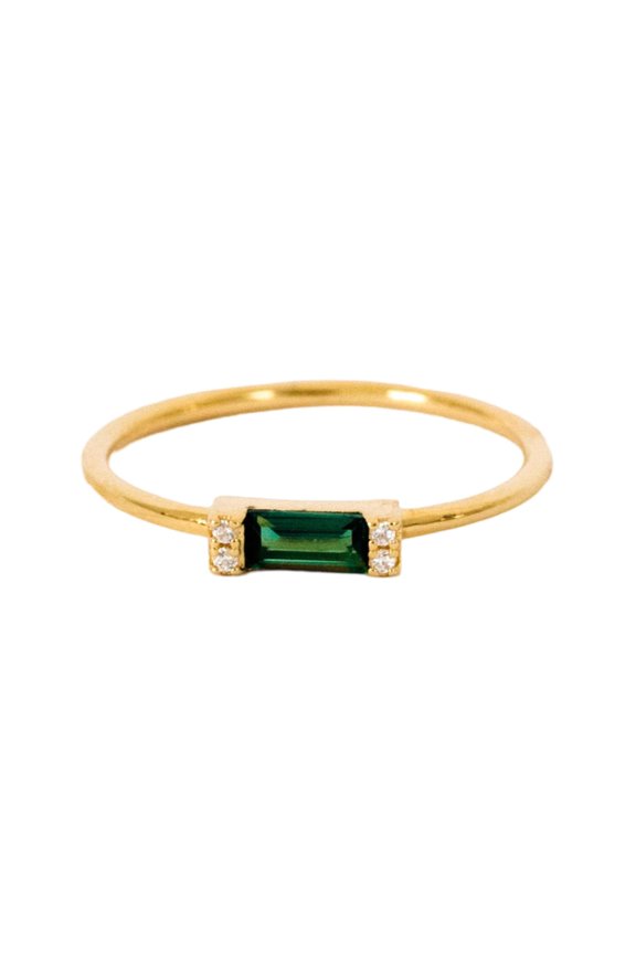 Sterling silver baguette cut lab created emerald & cubic zirconia stacking ring