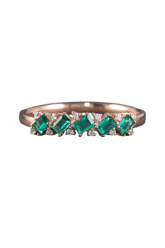 Sterling silver baguette cut lab created emerald & cubic zirconia stacking ring