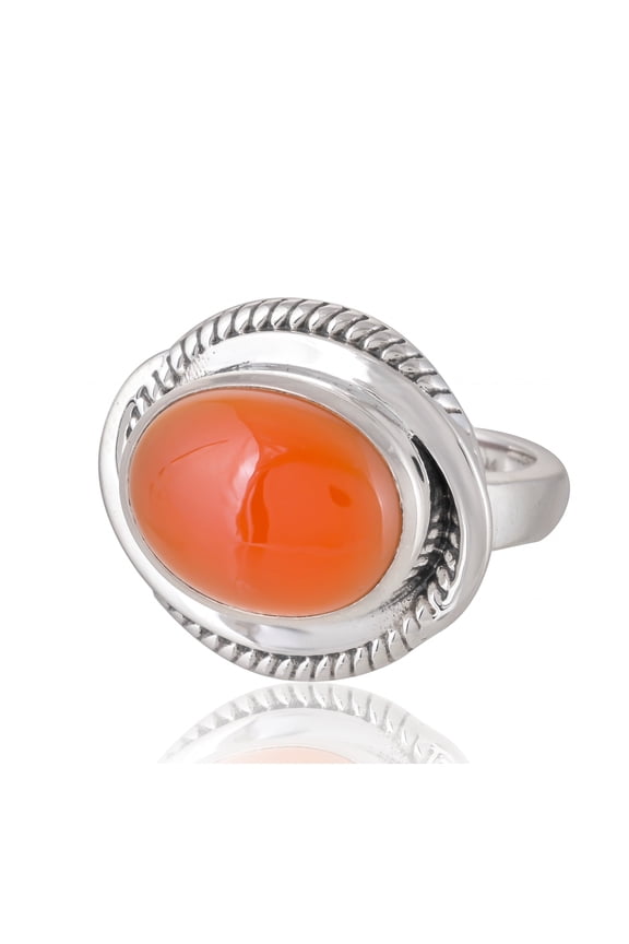Sterling silver carnelian gemstone ring, designer ring, orange gem jewelry, gift for birthday