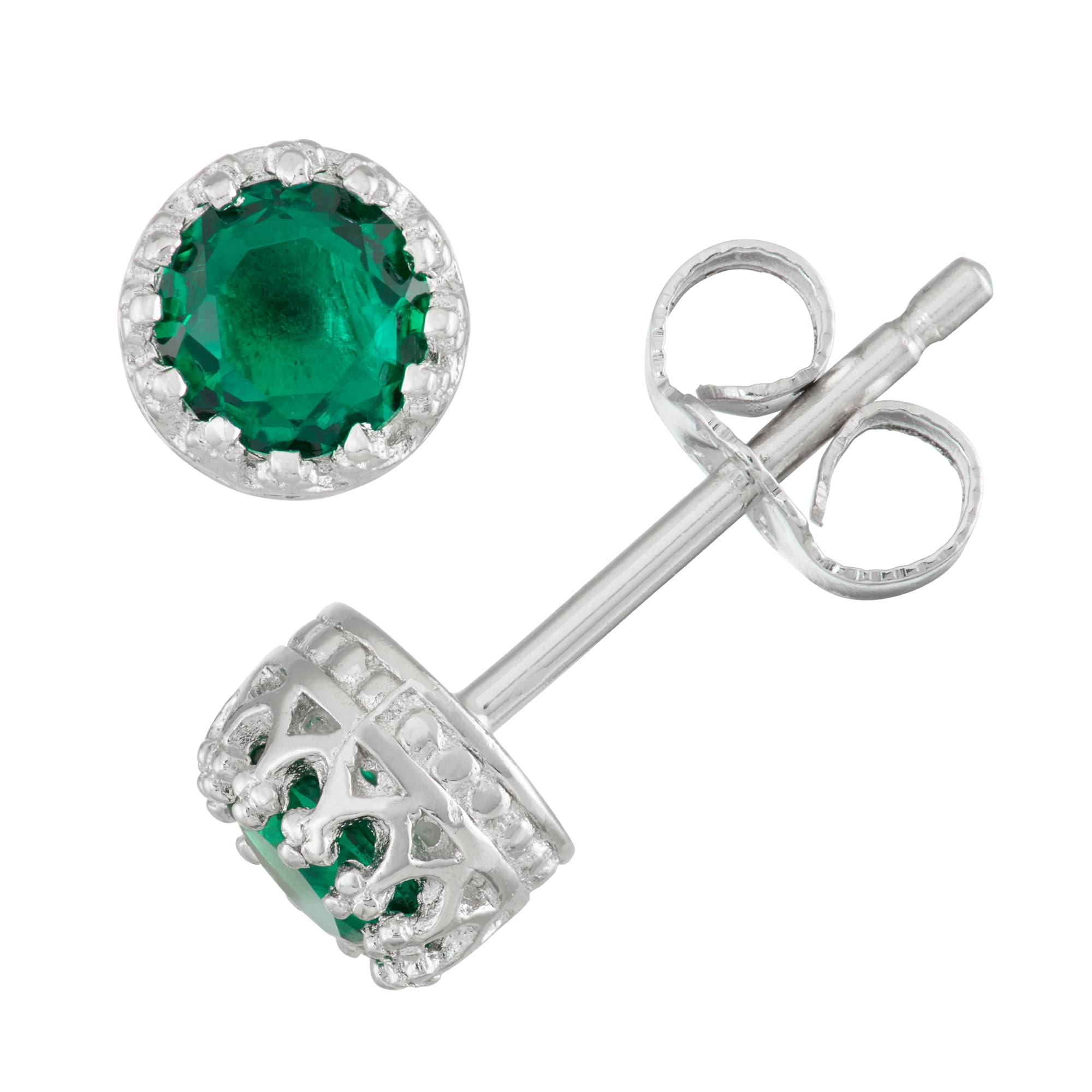 Sterling silver cr emerald crown earring