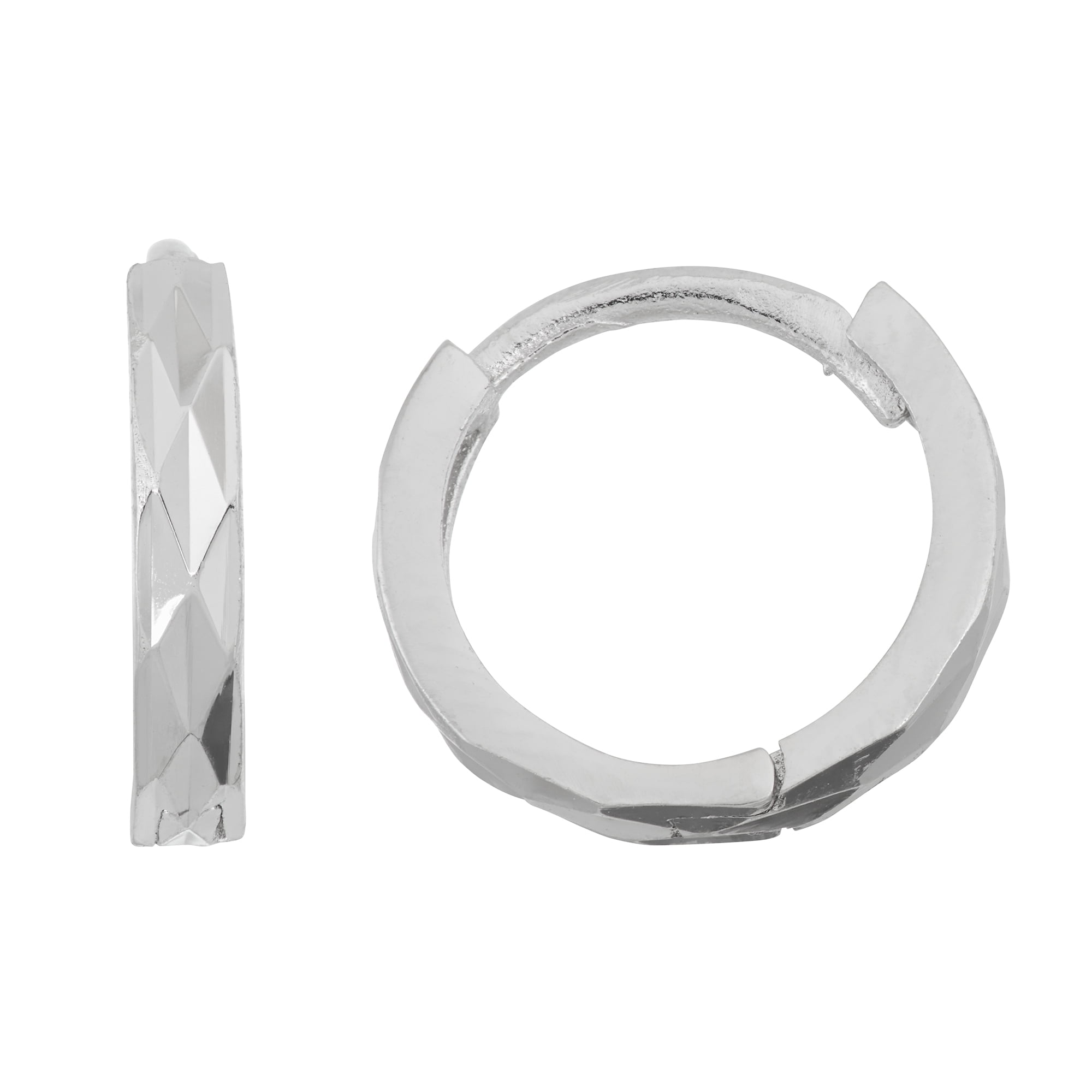 Sterling silver diamond cut huggie hoop