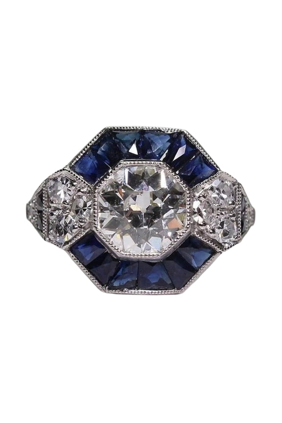 Sterling silver european cut cubic zirconia & gemstone ring