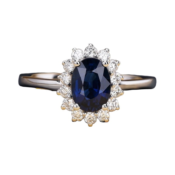 Sterling silver lab created blue sapphire & halo set cubic zirconia ring