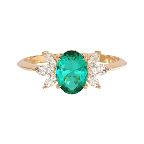 Sterling silver lab created emerald & marquise cut cubic zirconia ring