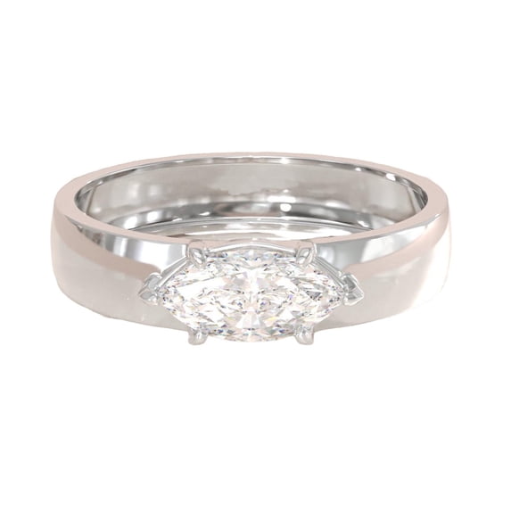 Sterling silver marquise cut cubic zirconia thick solitaire ring