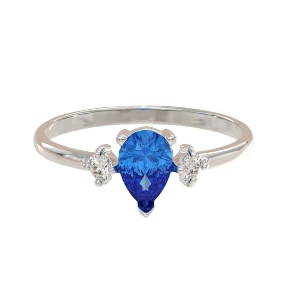 Sterling silver pear cut lab created blue sapphire & cubic zirconia ring