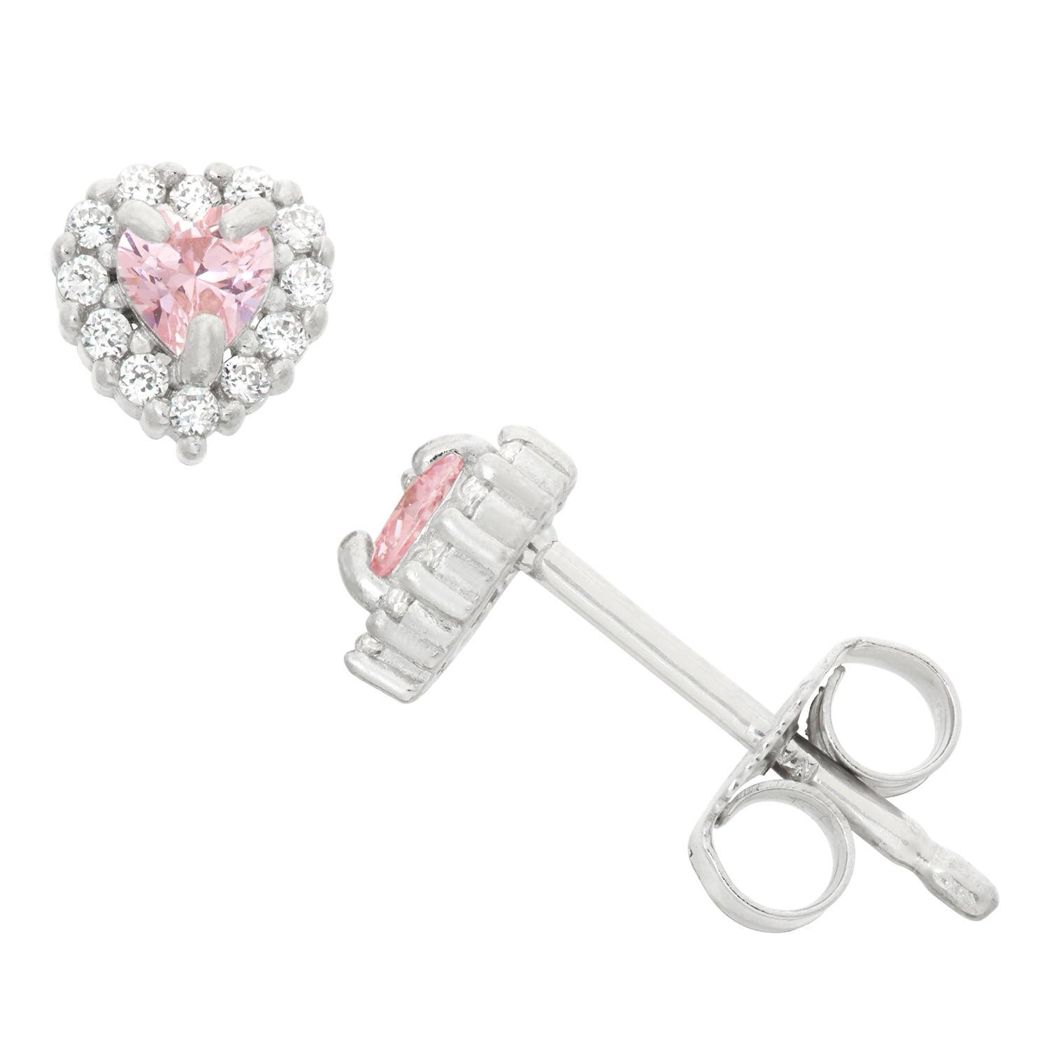 Sterling silver pink cz heart earrings