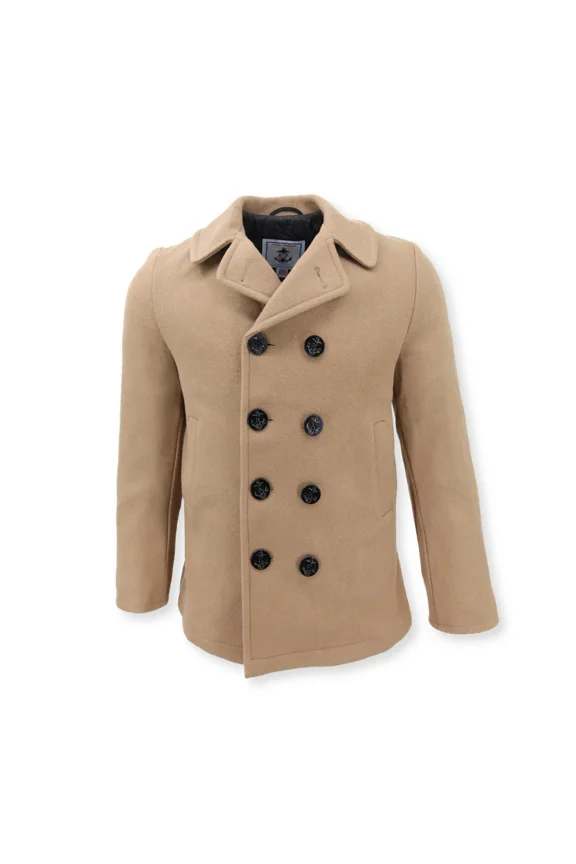 Sterlingwear Mens Classic Wool Blend Peacoat, Camel, Size 38L - Made in USA.