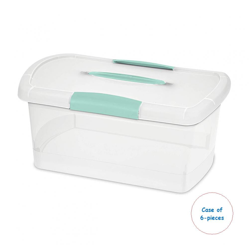 Medium Clear Plastic Stackable Storage Box with Blue Lid