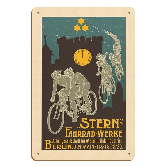 Stern Bicycles - Stern Fahrrad Werke - Berlin Germany - Vintage Bicycle Poster c.1913 - 8 x 12 inch Vintage Wood Art Sign