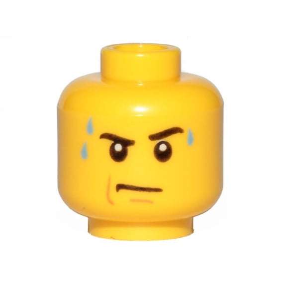 Stern Expression w/ Sweat Drops, Male (Yellow Flesh) - Official LEGO® Minifigure Head
