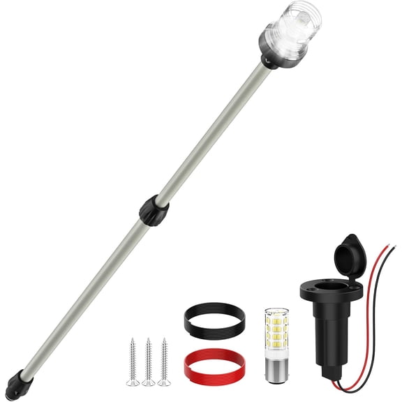 Stern Light Boat Anchor Light,  Telescoping Pole Boat Lights with Base, Marine Navigation Lights for Boats LED, for Pontoon, Fishing, Bass & Jon Boats
