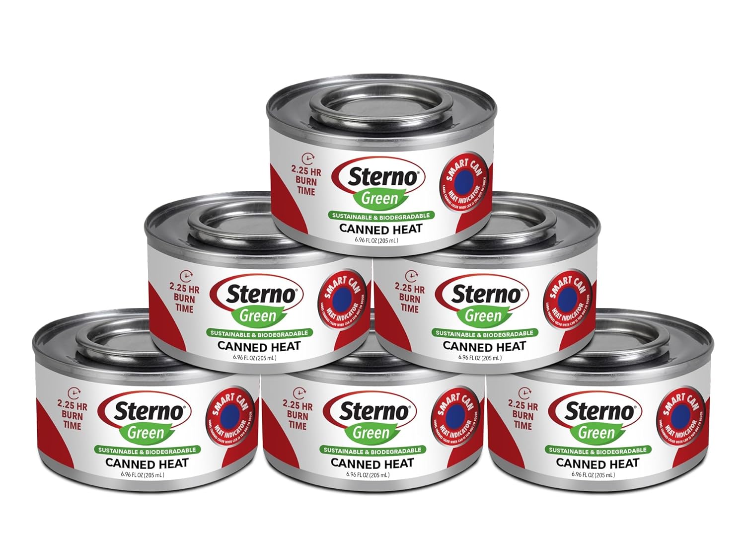 Sterno 2.25 Hour Green Canned Heat, Ethanol Gel, 6 Pack 6Pack