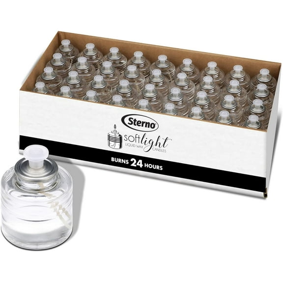Sterno SoftLight Liquid Wax Candle Pack - Decorative Candles for Centerpieces, Candle Set with Bottle-Design - Long Lasting, Burns Up to 24 Hours - 72 Count