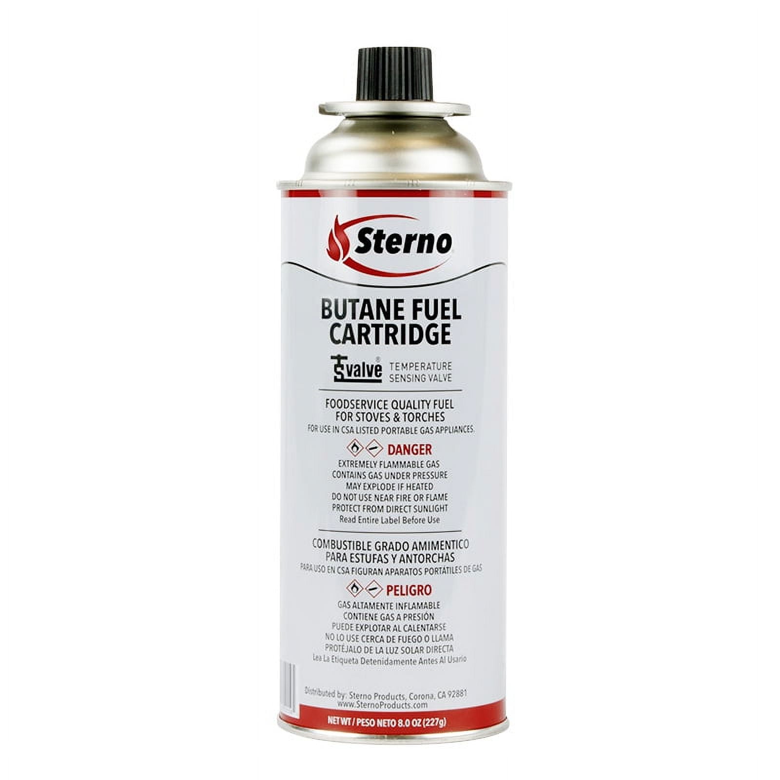 Sterno 50190 8-Ounce Butane Fuel Cartridge with Temperature Sensing Valve, 12-Pack