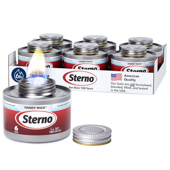 Sterno Fuel Cans - 6-Hour Burn, (6-Pack) Chafing Dish Fuel Can Burners for Food Warmer, Resealable Twist Chafer Fuel Canned Heat, Handy Wick