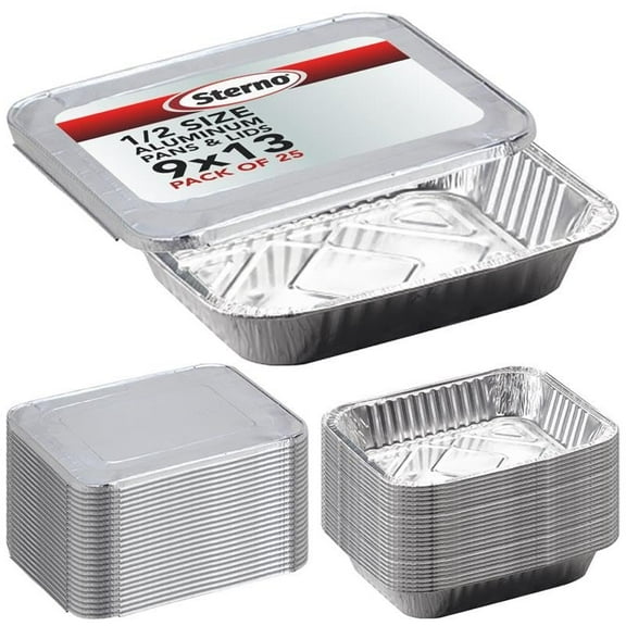 Sterno Aluminum Pans with Lids, Half Size, 9x13, Disposable Foil Tray for Baking, Roasting, Chafing, Great for Storage and Leftovers 50pcs