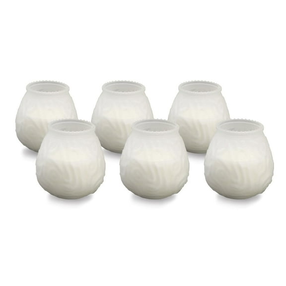 Sterno Euro-Venetian Wax Candle Pack - Decorative Candles for Centerpieces, Candle Set with Colorful Glass Candle Holder - Long Lasting Candles, Burns Up to 45 Hours - Pack of 6, Frost