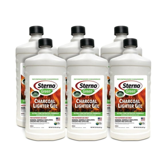 Sterno Fire Starter Fluid Gel Green FireStarter for Instant Flame, Concentrated Ethanol Fuel for Camp Fire or Fireplace, All-Weather Ethanol Burner for Outdoor Use, 16 Oz Each, Pack of 6 Bottles