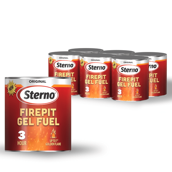 Sterno Fuel Cans 6-Pack Firepit Gel Fuel - 3 Hours of Burn Time, Realistic Wood Crackling Sounds - Smokeless & Odorless, No Ash, & Soot - All-Weather Burner for Indoor Fire Pit & Outdoor Fire Pit