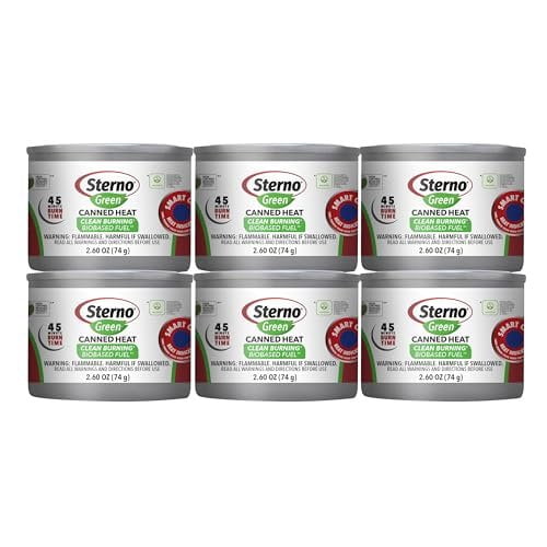 Sterno Chafing Dish Fuel Cans - 45 Minute Burn, Can Burners for Food Warmer, Chafer Heat - Pack of 6, Green