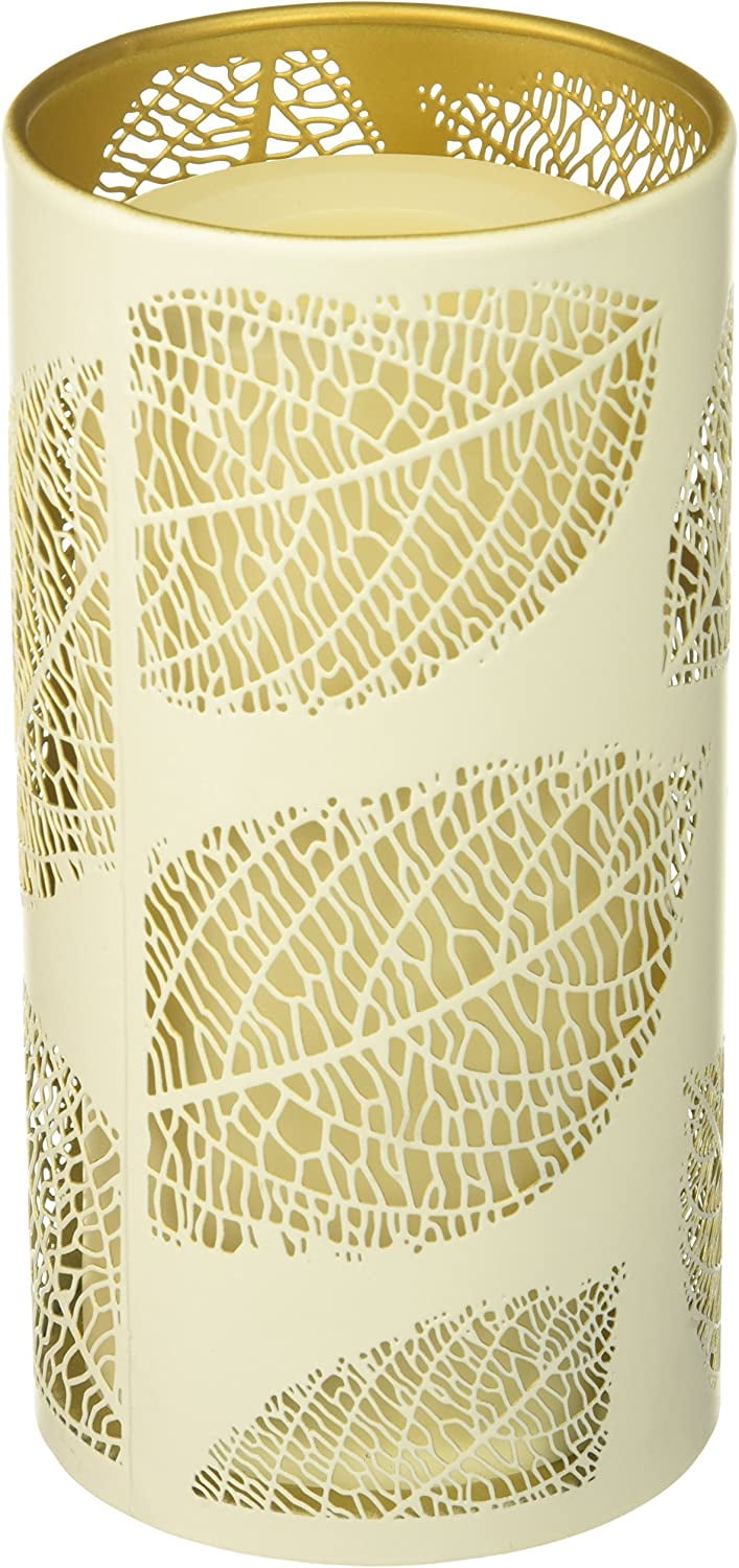White and Gold Laser Cut Leaf Design Metal Luminary