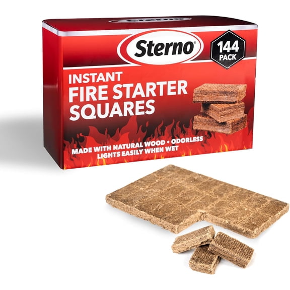 Sterno Instant Fire Starter Squares, 144 Count Made with Natural Wood, Odorless, Lights Instantly Even When Wet, Indoor/Outdoor