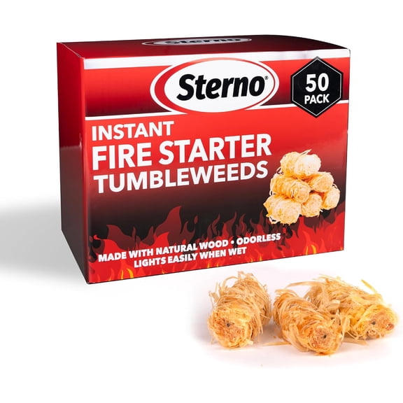 Sterno Instant Fire Starter Tumbleweeds, 50 Count Made with Natural Wood, Odorless, Lights Instantly Even When Wet, Indoor/Outdoor