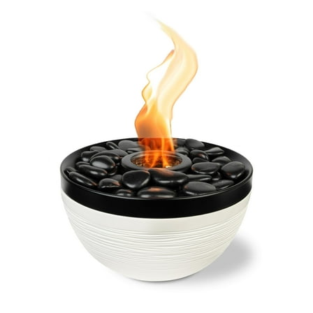 Sterno Tabletop Fire Pit Medium Smokeless Mini Fireplace for Indoor Outdoor Patio & Balcony Decor, Portable Fire Pit 9.5" x 5.25" - Onyx & Ivory