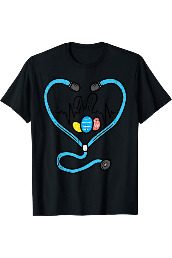 Stethoscope Bunny Ears Eggs Easter Nurse Scrub Top Women T-Shirt men and women can wear, black, white, gifts