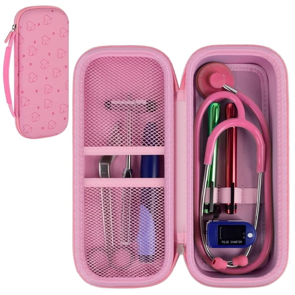 Stethoscope Case Compatible with 3M Littmann Classic III Monitoring/Lightweight II S.E/Cardiology IV Diagnostic/MDF Acoustica Stethoscopes, Extra Pocket for Doctor & Nurse Accessories (Pink)