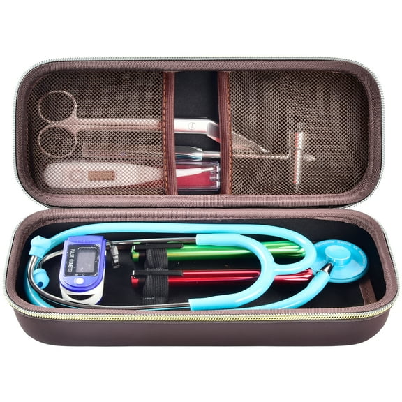 Stethoscope Case Compatible with Lightweight II S.E/Cardiology IV Diagnostic, Extra Pocket for Doctor & Nurse Accessories-Dark Brown
