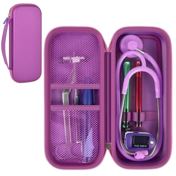 Stethoscope Case Compatible with Lightweight II S.E/MDF Acoustica Stethoscopes, Extra Pocket for Doctor & Nurse Accessories (Dark Purple)