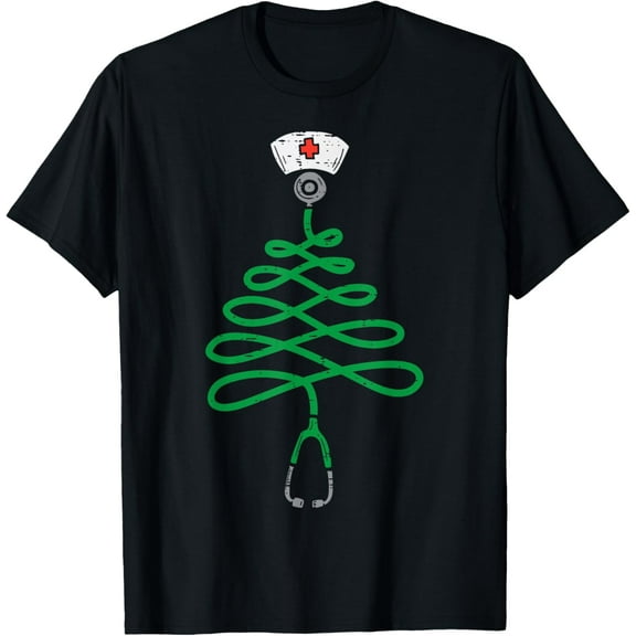 Stethoscope Christmas Tree Nurse Christmas Scrub Top Xmas T-Shirt