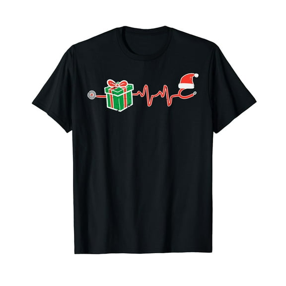 Stethoscope Heartbeat Christmas Nurse Xmas Nursing Scrub Top T-Shirt