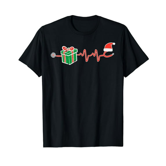 Stethoscope Heartbeat Christmas Nurse Xmas Nursing Scrub Top T-Shirt
