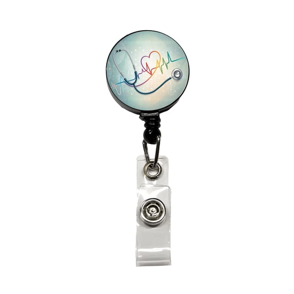 Stethoscope Heartbeat Medical Doctor Nurse EMT Retractable Reel ID Badge Key Card Name Tag Holder with Clip