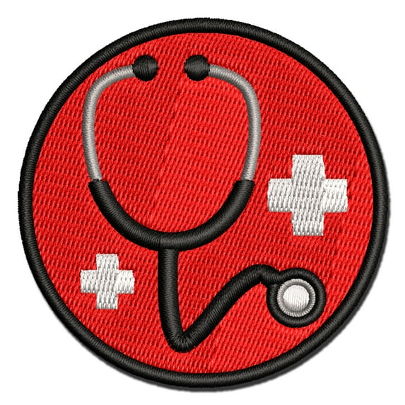Stethoscope Medical Doctor Nurse Applique Multi-Color Embroidered Hook & Loop Patch - 3 Inch Medium