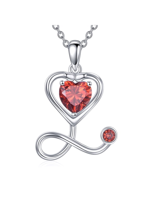 Stethoscope Necklace 925 Sterling Silver Nurse Necklaces for Women Doctor Gifts Medical Student RN Registered Nurse Gifts for Graduation (January birthstone)