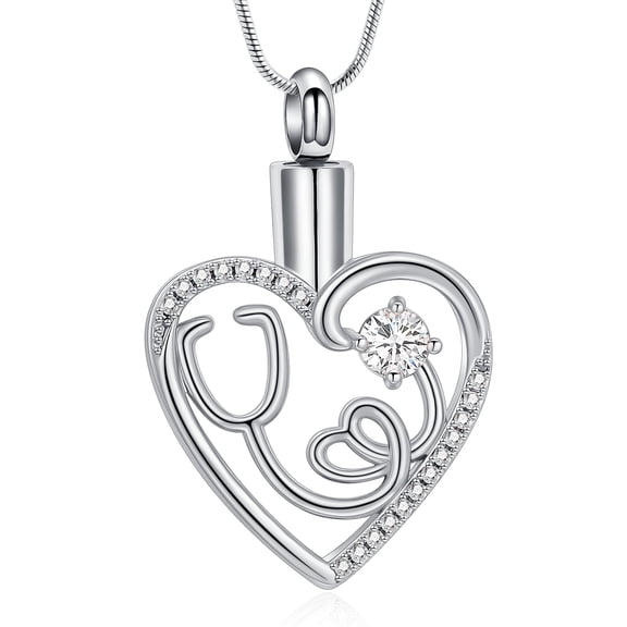 Stethoscope Urn Necklace for Ashes Heart Cremation Jewelry for Women Men Stainless Steels Memorial Ashes Necklace Keepsake Gift