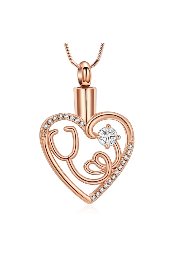 Stethoscope Urn Necklace for Ashes Heart Cremation Jewelry for Women Men Stainless Steels Memorial Ashes Necklace Keepsake Gift