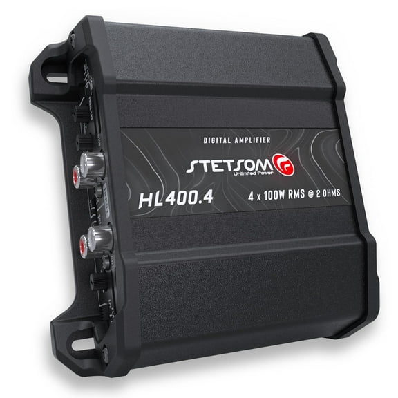 Stetsom HL 400x4 2 Ohms - Compact Digital 4 Channel Amplifier, 400W RMS 400x4, Full Range, High Input, Bass Boost Gain + 14db (Variable Adjustment 30-75hz), Multichannel, Digital Sound, Crossover
