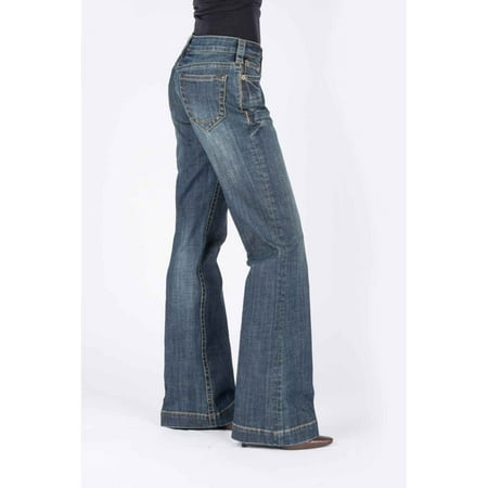 Stetson 0214 Ladies Trouser Style Western Jean Open Pkt W/Stitched Cirlce Blue