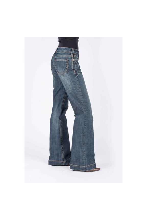 0214 Ladies Trouser Style Western Jean Open Pkt W/Stitched Cirlce Blue